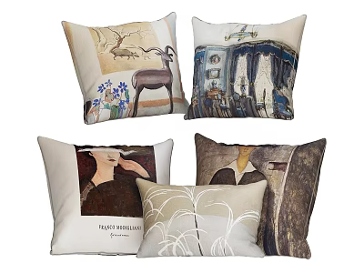 Decorative Throw Pillows With Deer Portrait Interior Scene Text And Botanical Patterns 3d model
