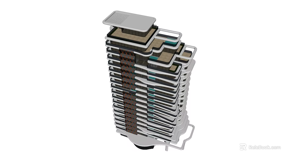 Modern High Rise Tower Architectural Model With Unique Layered Exterior Structure Design 3d model 