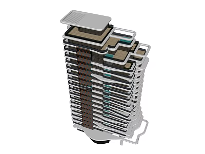 Modern High Rise Tower Architectural Model With Unique Layered Exterior Structure Design 3d model