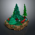 Miniature Forest Scene With Rocky Base Pine Trees Red Mushrooms And Stones