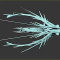 Light Blue Mythical Creature Head With Long Feathery Fins Artistic 3D Model Dark Background Reflection