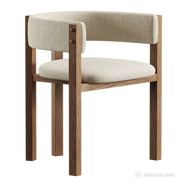 Modern Minimalist Single Chair With Wooden Legs And Light Beige Upholstered Seat 3d model 
