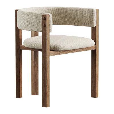 Modern Minimalist Single Chair With Wooden Legs And Light Beige Upholstered Seat 3d model