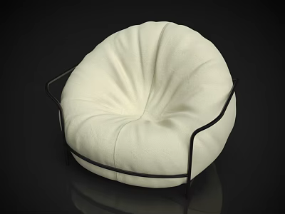 Modern White Round Bean Bag Chair With Soft Cushion And Black Metal Frame 3d model