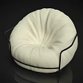 Modern White Round Bean Bag Chair With Soft Cushion And Black Metal Frame