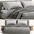 Modern Gray Upholstered Double Bed With Soft Pillows And Cozy Bedspread 3d model