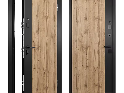 Wooden Texture Swing Door with Black Frame and Modern Design 3d model