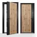 Wooden Texture Swing Door with Black Frame and Modern Design