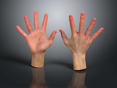 Realistic Open Hands Model Display With Detailed Fingers And Dark Background Reflection 3d model