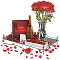 Elegant Wine Setting With Wine Bottle Wine Glasses Red Roses Strawberries And Silver Tray