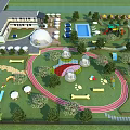 Outdoor Playground With Running Track Various Play Structures Greenery And Building 3d model