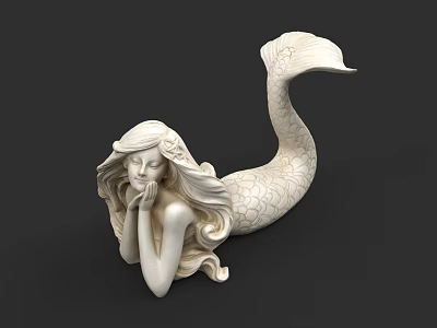Mermaid Sculpture With Flowing Hair Reclining Pose And Scaled Fish Tail 3d model