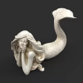 Mermaid Sculpture With Flowing Hair Reclining Pose And Scaled Fish Tail