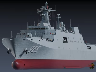 Warship With White And Red Hull Number 889 And Radar Antenna Systems 3d model