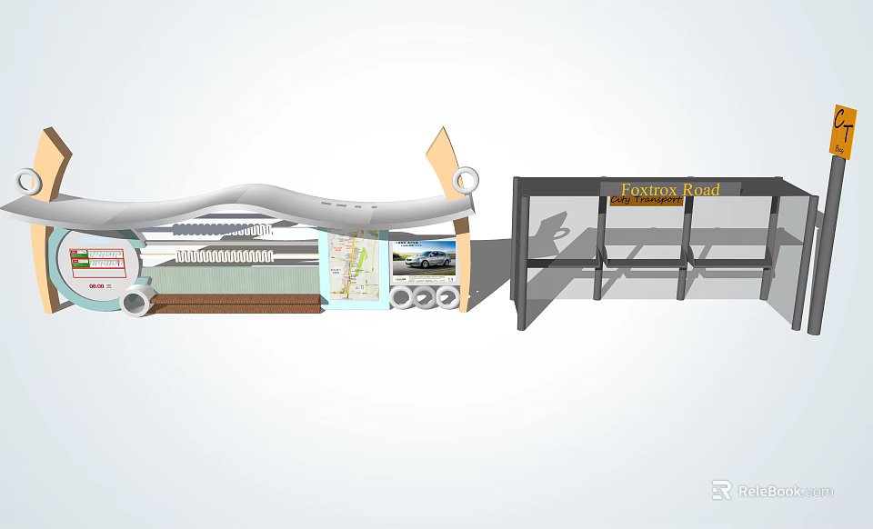 Modern Transit Station with Clear Signage Seating Maps and Entrance Design 3d model 