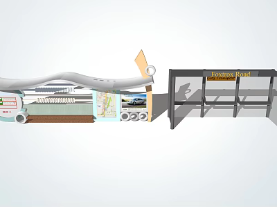 Modern Transit Station with Clear Signage Seating Maps and Entrance Design 3d model