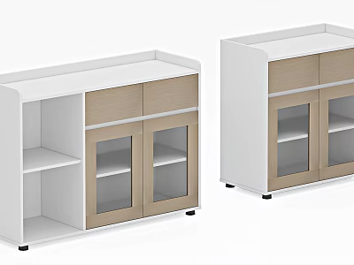 Modern White And Light Wood Sideboard With Glass Doors And Open Shelves Storage Cabinet 3d model