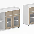 Modern White And Light Wood Sideboard With Glass Doors And Open Shelves Storage Cabinet
