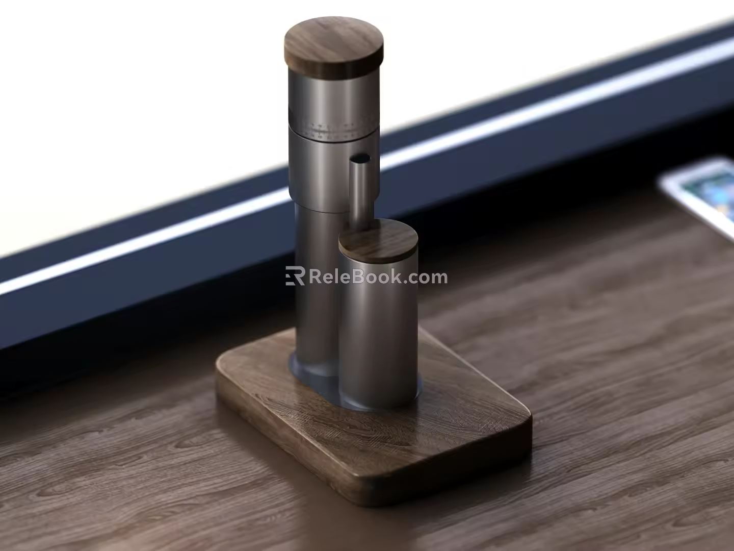 Coffee grinder plain stop grinder base walnut base 3d model