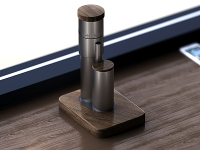 Coffee grinder plain stop grinder base walnut base 3d model