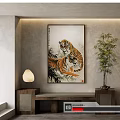 Traditional Chinese Animal Painting With Two Tigers Bamboo Plant And Interior Wall Decor