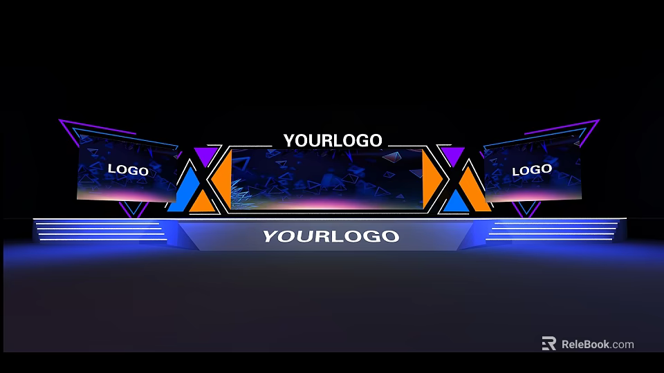 Modern Ballroom Stage Design With Logo Display And Neon Lighting Elements 3d model 
