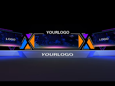 Modern Ballroom Stage Design With Logo Display And Neon Lighting Elements 3d model