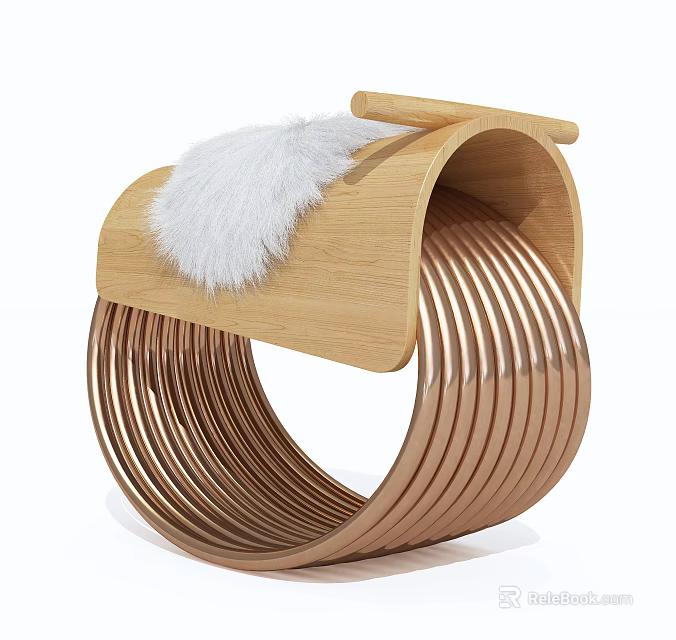 Wooden Building Blocks Designed Into Curved Shape With Metal Rings And White Fur Pad 3d model 