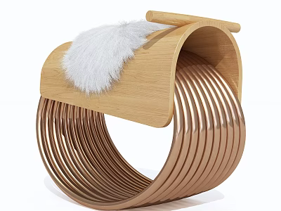 Wooden Building Blocks Designed Into Curved Shape With Metal Rings And White Fur Pad 3d model