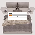 Modern Double Bed With Gray Bedspread Woven Texture Pillows And Round Bedside Tables 3d model