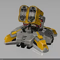 Yellow and Silver Mechanical Multi Barrel Turret Weapon with Metallic Base Structure 3d model