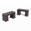 Two Dark Wooden Desks With Multiple Drawers For Home Office Setup 3d model