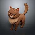 Cartoon Brown Cat With Yellow Eyes Fluffy Fur And Angry Expression