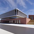 Modern Office Building With Red Brick Exterior Glass Facade And Staircase