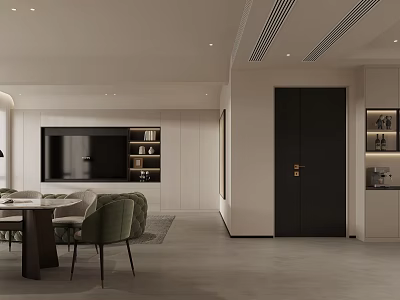 Modern Living and Dining Room Interior With Neutral Sofa Dining Table And TV Unit 3d model