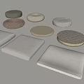 Various Shaped Upholstered Cushions In Neutral Tones With Woven Checkered And Smooth Textures