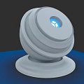 Smart Security Camera With Round Gray Body And Blue Indicator Light