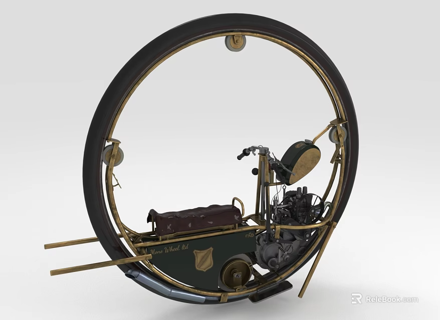 Unique Vintage Motorcycle With Large Circular Frame Metal Parts And Retro Engine 3d model 