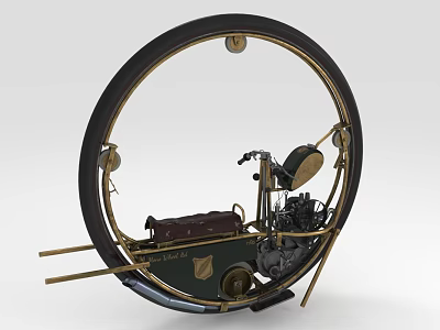Unique Vintage Motorcycle With Large Circular Frame Metal Parts And Retro Engine 3d model