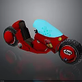 Stylish Red Modern Motorcycle With Blue Windshield Brown Seat And Black Tires