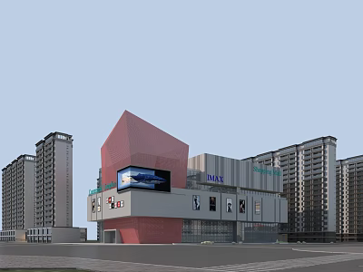 Modern Commercial Complex With Red Architectural Design IMAX Cinema And Retail Stores 3d model