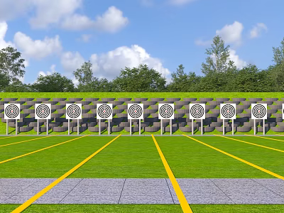 Outdoor Play Equipment With Target Shaped Concentric Circles On Green Grass And Yellow Track Lines 3d model