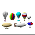 Colorful Inflatable Air Models Including Hot Air Balloons And Airships With Striped Designs