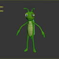 3D Green Insect Character With Big Blue Eyes And Slim Body Design Features