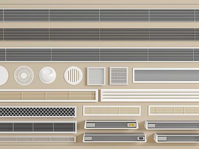 Different Types Of Air Conditioner Vents With Grille Circular And Linear Designs For Home Interior 3d model