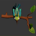 Vibrant Colorful Cartoon Parrot Perched On Orange Branch With Green Leaves