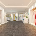 Elegant Bridal Shop Interior With Hanging Wedding Dresses Chandelier Chairs And Potted Plant