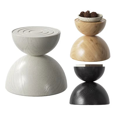 Modern Wooden Side Tables with Stacked Hemispherical Design in White Light Wood and Black Colors 3d model