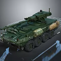 Armored Six Wheeled Military Vehicle With Green Camouflage Turret And Protective Cages