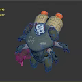 Game And Movie Character With Mechanical Multiple Arms Green Red Armor Plated Body Number 04